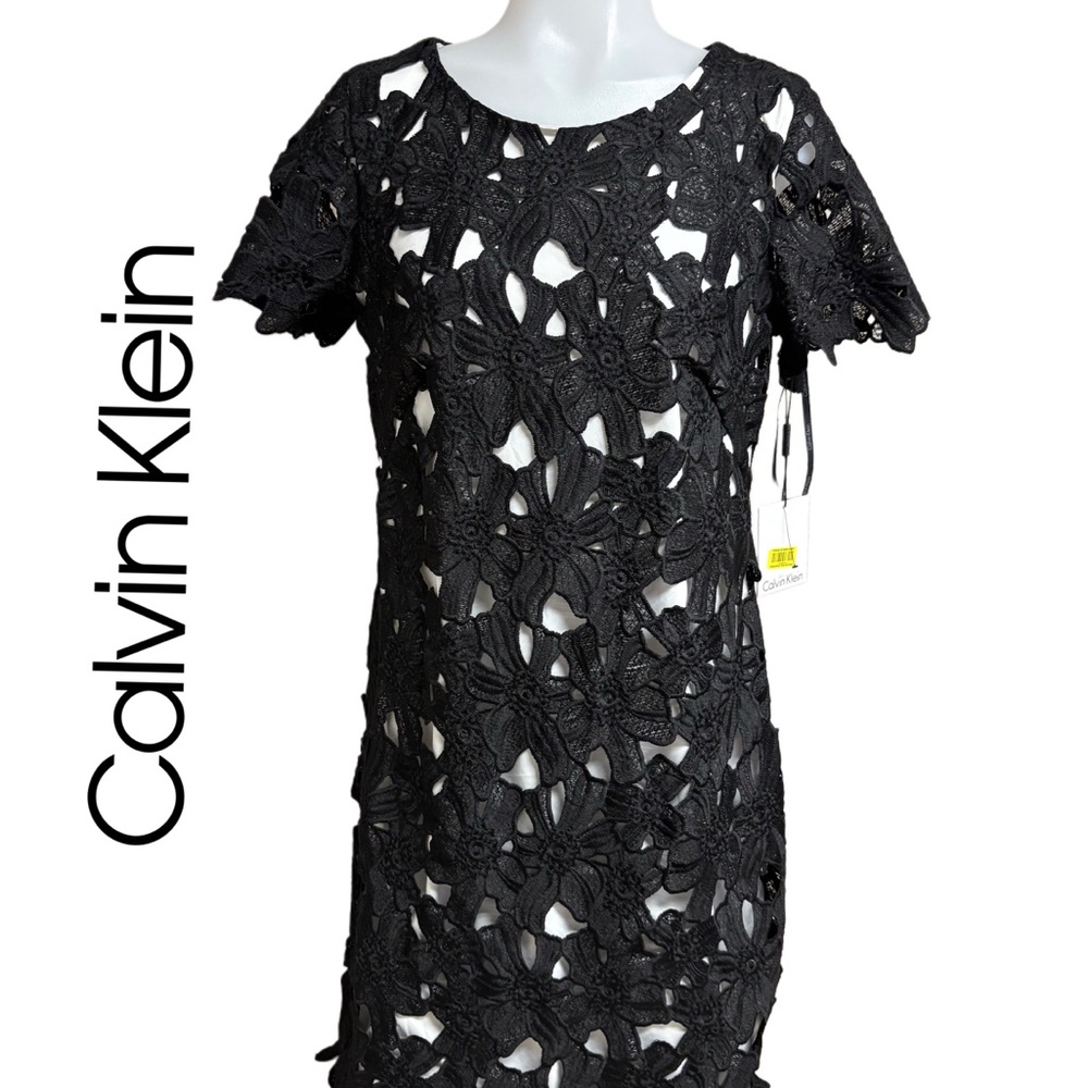 Calvin Klein Black and White Flutter Sleeve Sheath Dress